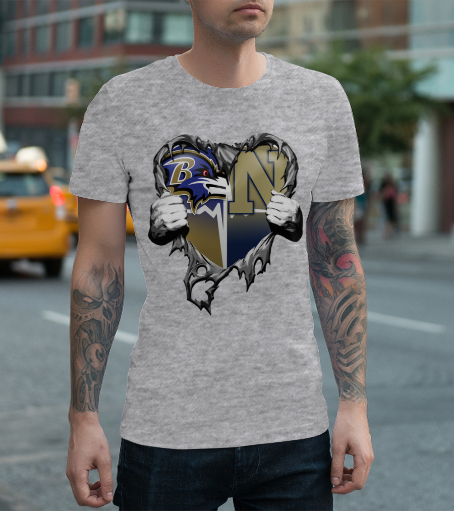 Baltimore Ravens Navy Midshipmen Heart T-Shirt