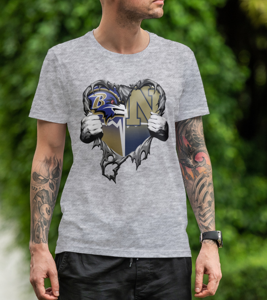 Baltimore Ravens Navy Midshipmen Heart T-Shirt