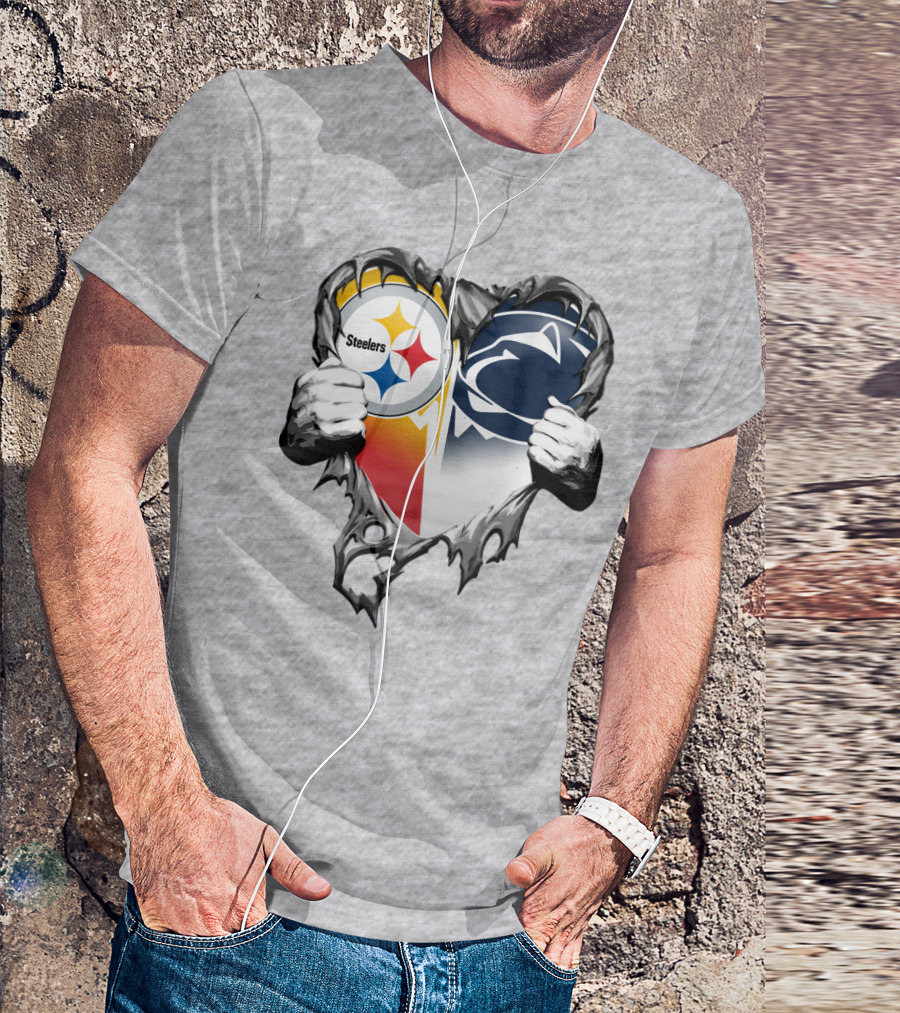Steelers Penn State Heart Logo Hands T-Shirt