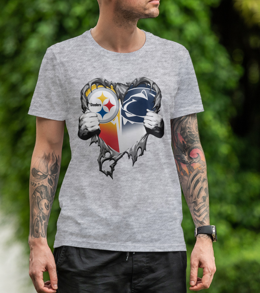 Steelers Penn State Heart Logo Hands T-Shirt