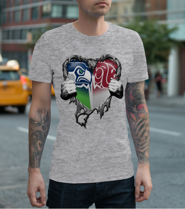 Seattle Seahawks And Washington State Cougars Split Heart T-Shirt