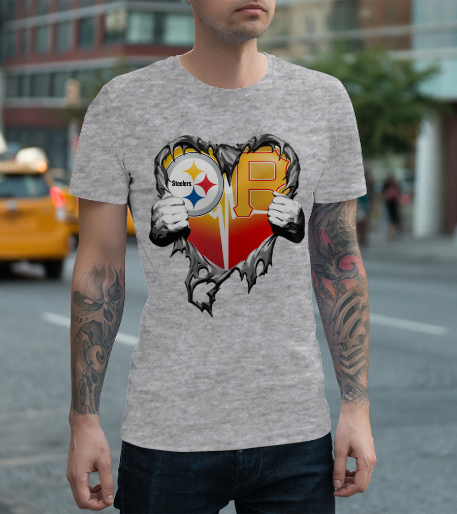 Steelers Pirates Heart Logo Fusion T-Shirt