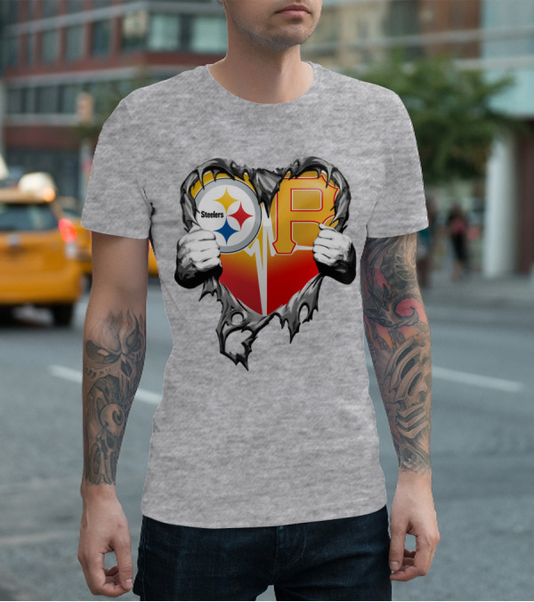 Steelers Pirates Heart Logo Fusion T-Shirt