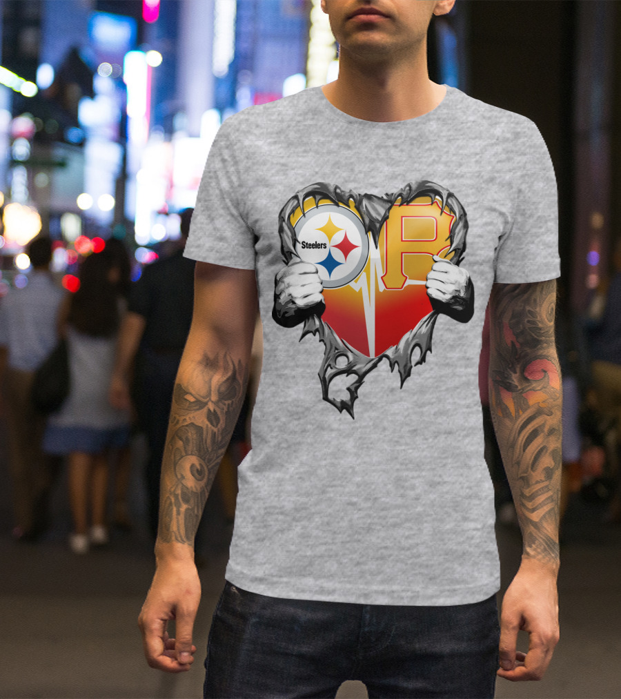 Steelers Pirates Heart Logo Fusion T-Shirt