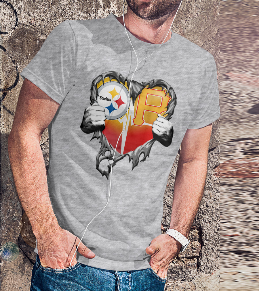 Steelers Pirates Heart Logo Fusion T-Shirt