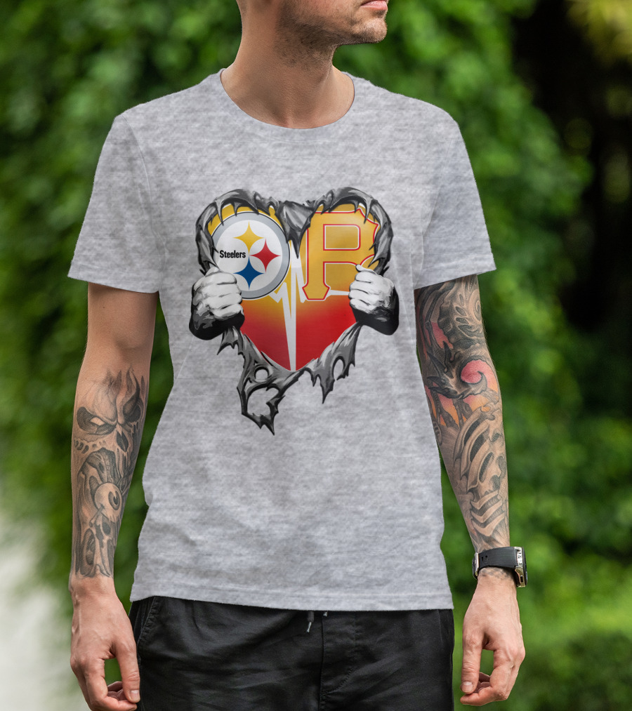 Steelers Pirates Heart Logo Fusion T-Shirt