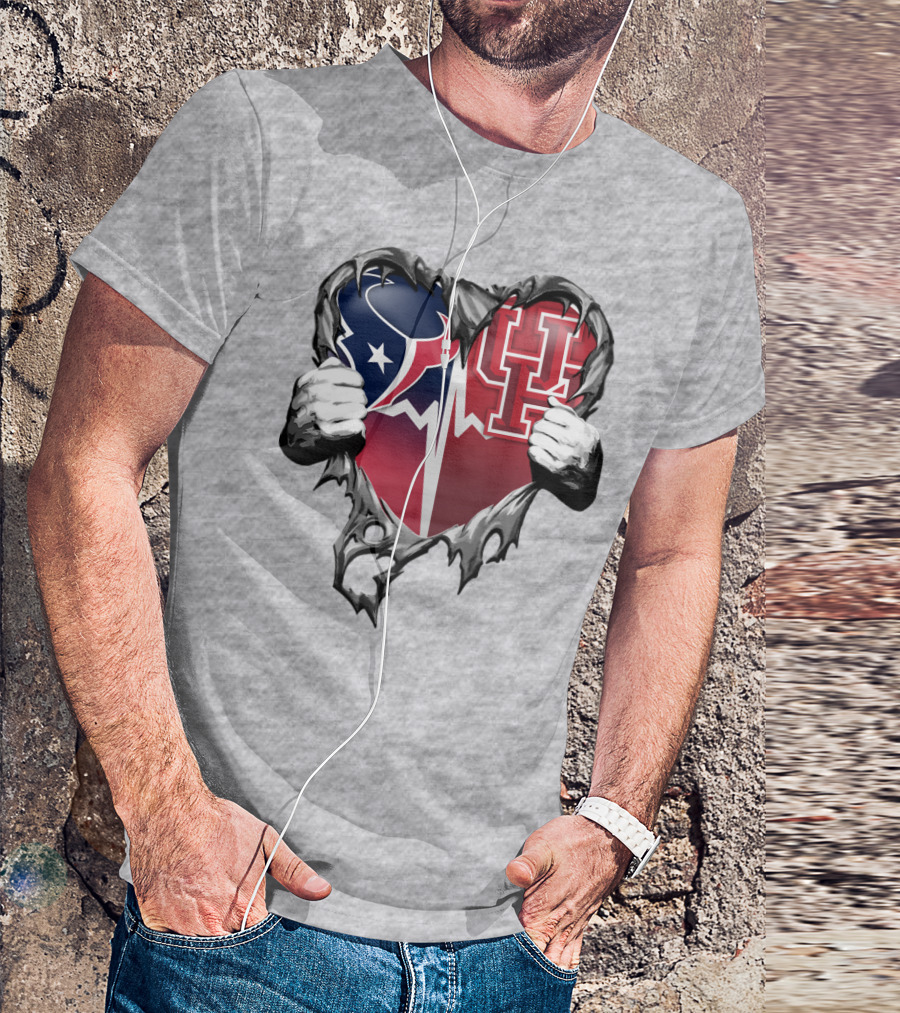 Houston Texans Uh Cougars Heart Teardown T-Shirt