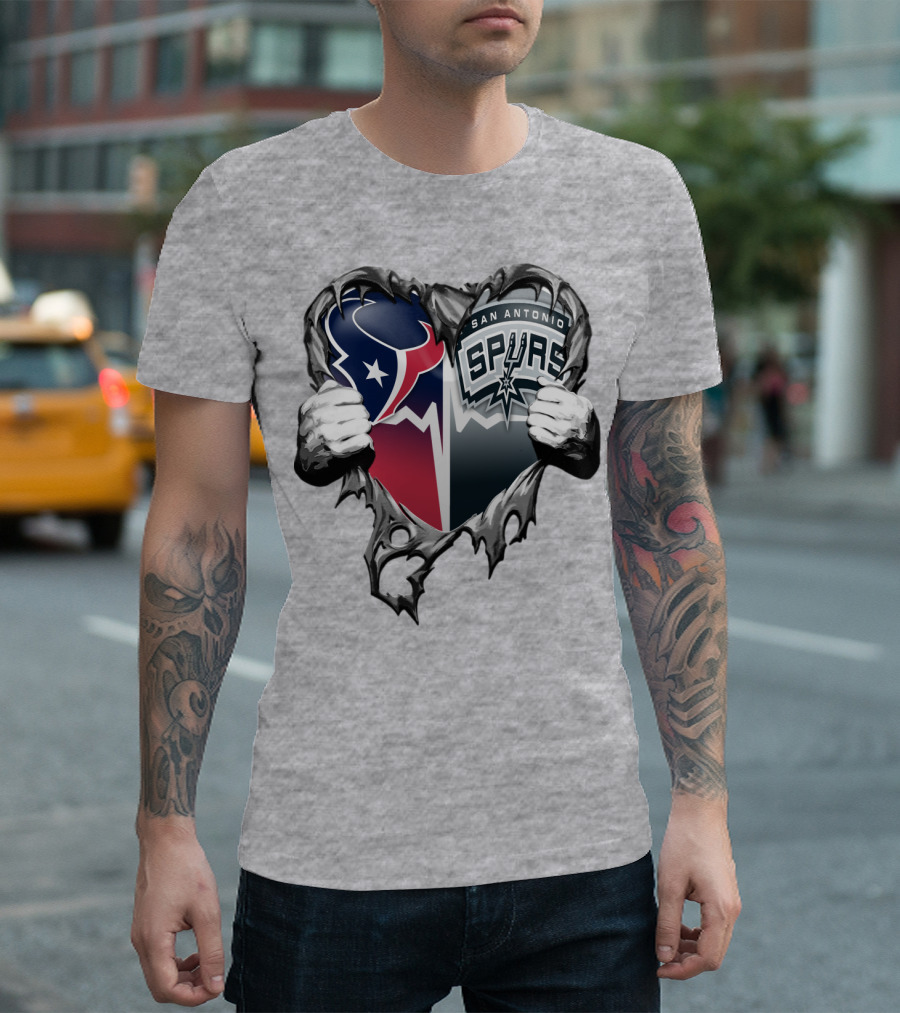 Houston Texans San Antonio Spurs Heart Design Xatt119 T-Shirt