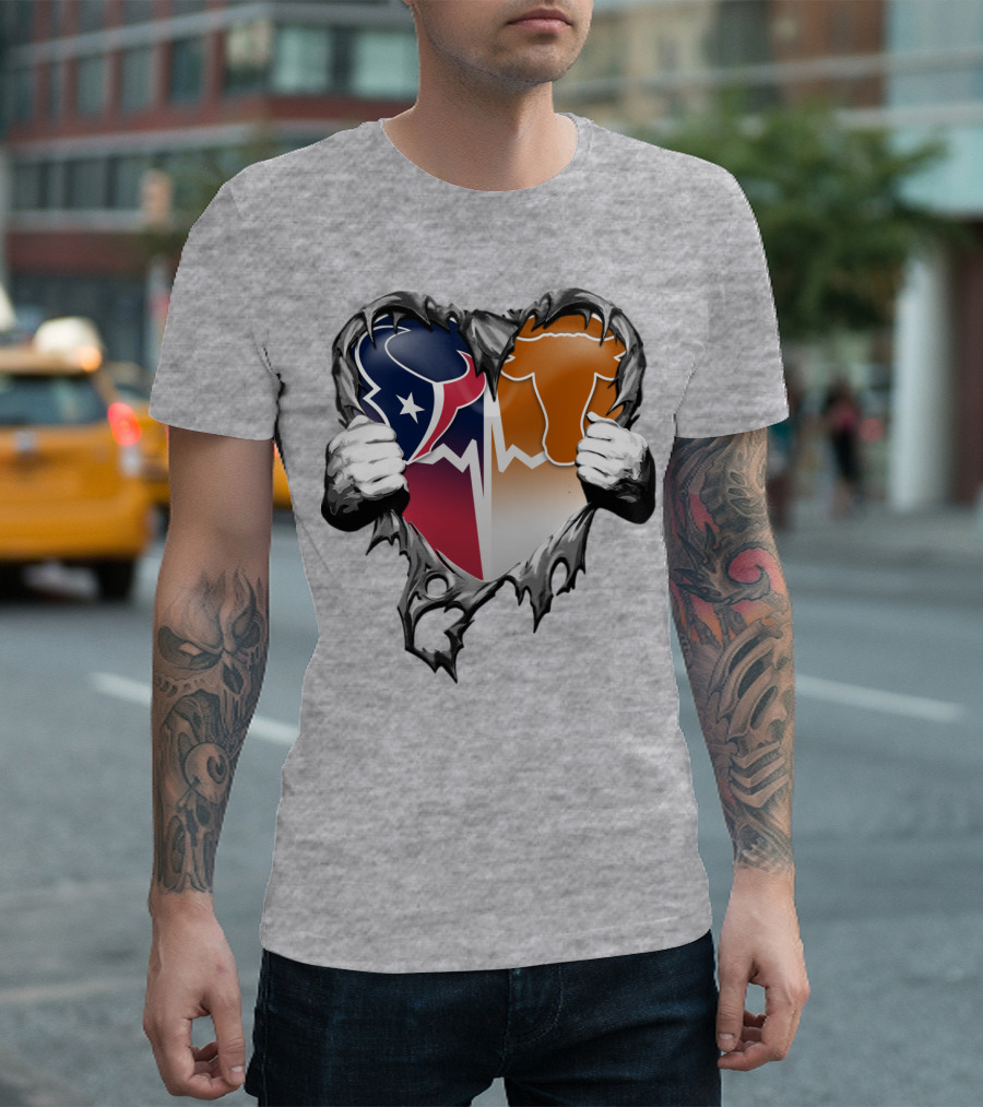 Houston Texans Dallas Cowboys Split Heart T-Shirt