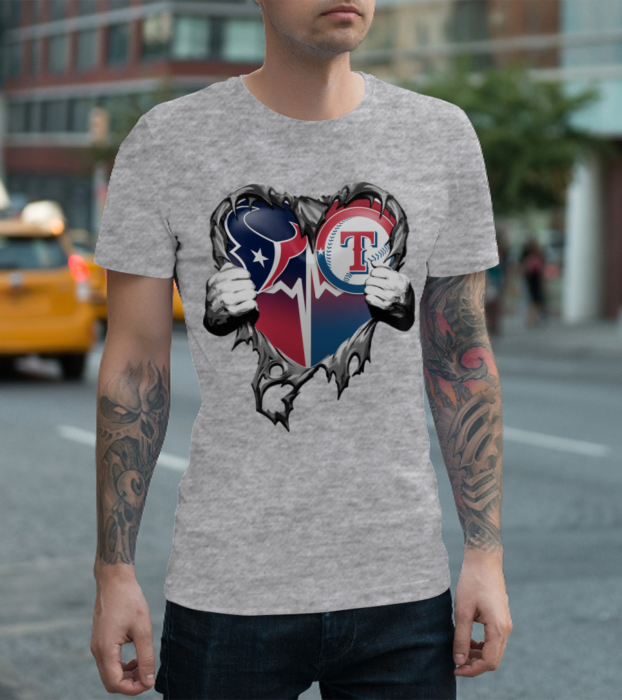 Houston Texans And Texas Rangers Heart T-Shirt