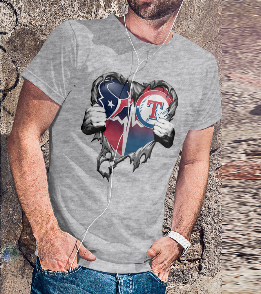 Houston Texans And Texas Rangers Heart T-Shirt