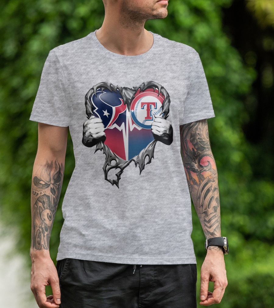 Houston Texans And Texas Rangers Heart T-Shirt
