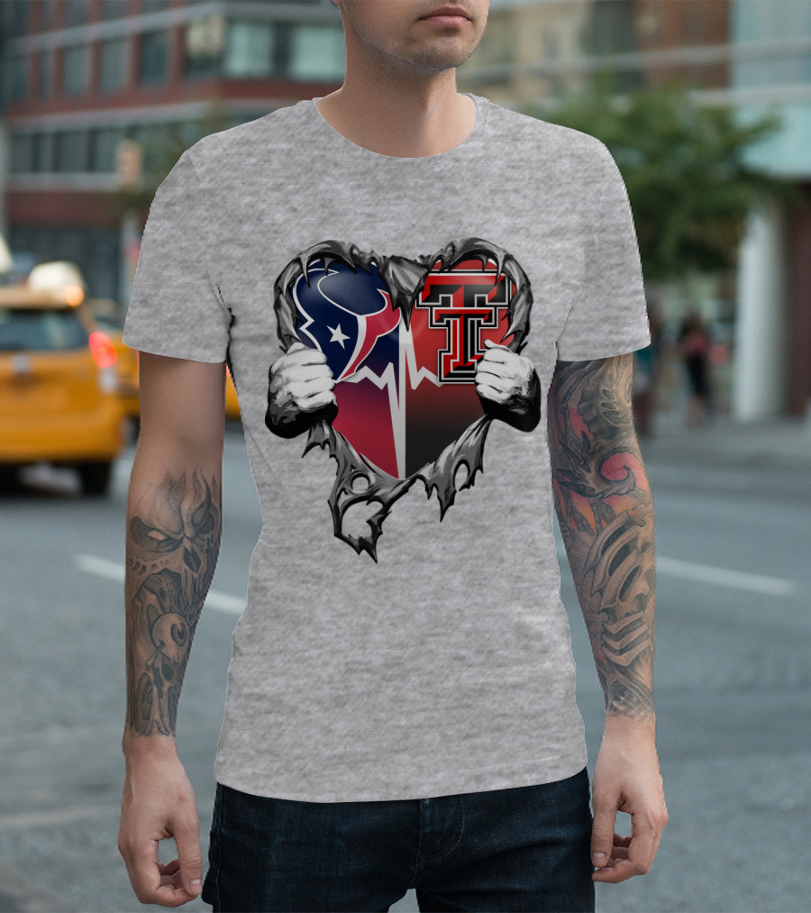 Houston Texans Texas Tech Heart Logo Peeling T-Shirt