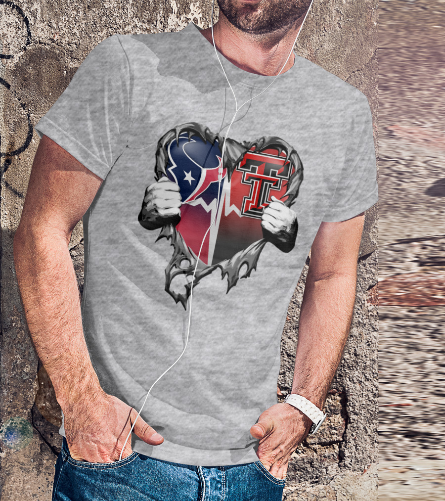 Houston Texans Texas Tech Heart Logo Peeling T-Shirt
