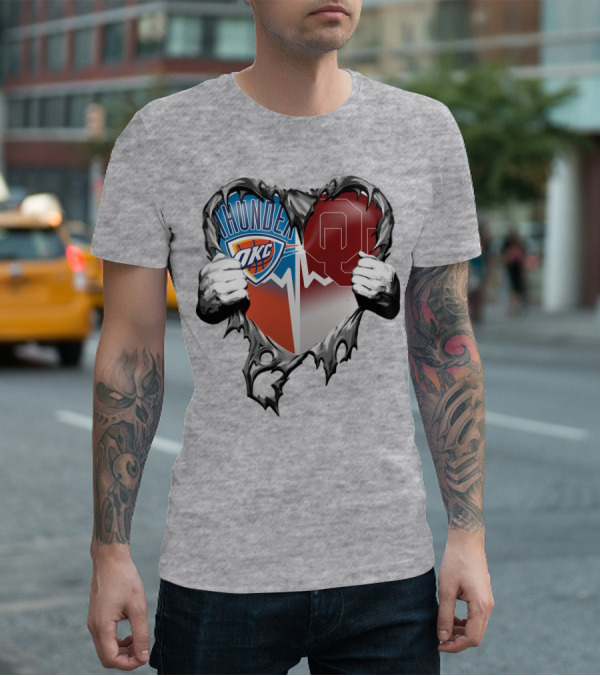 Oklahoma City Thunder Ou Sooners Torn Heart T-Shirt