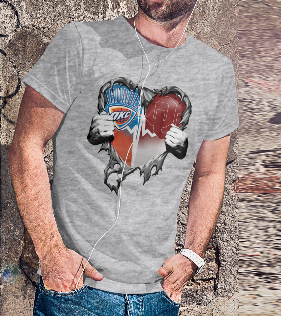 Oklahoma City Thunder Ou Sooners Torn Heart T-Shirt