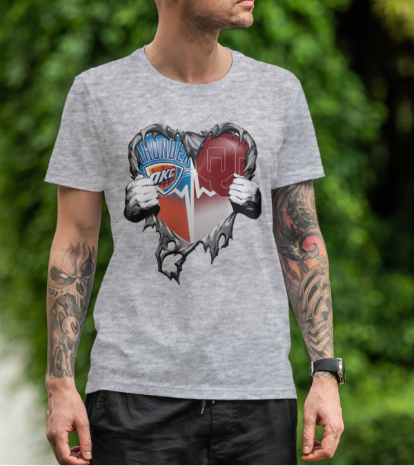 Oklahoma City Thunder Ou Sooners Torn Heart T-Shirt