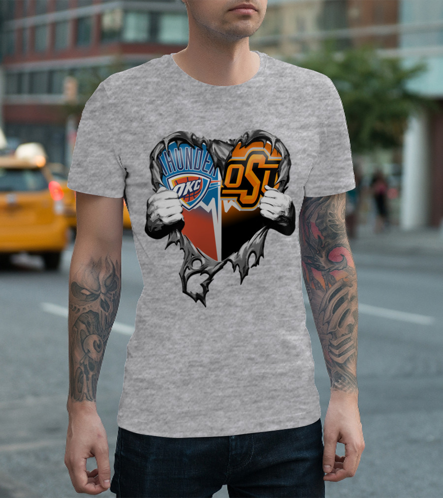 Okc Thunder Osu Cowboys Heart T-Shirt