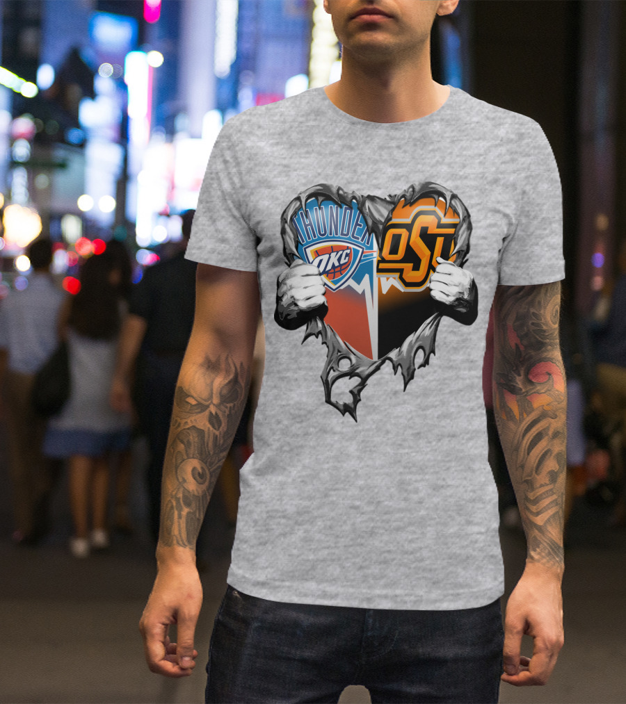 Okc Thunder Osu Cowboys Heart T-Shirt