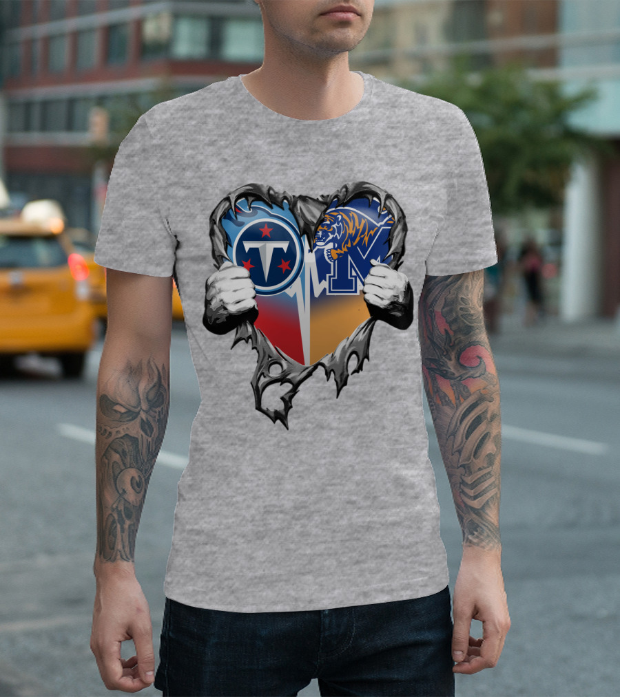 Tennessee Titans And Memphis Tigers Heart Design Xatt129 T-Shirt