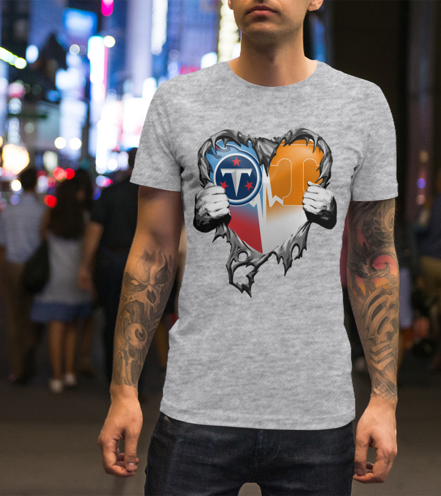 Tennessee Titans And Volunteers Heart T-Shirt