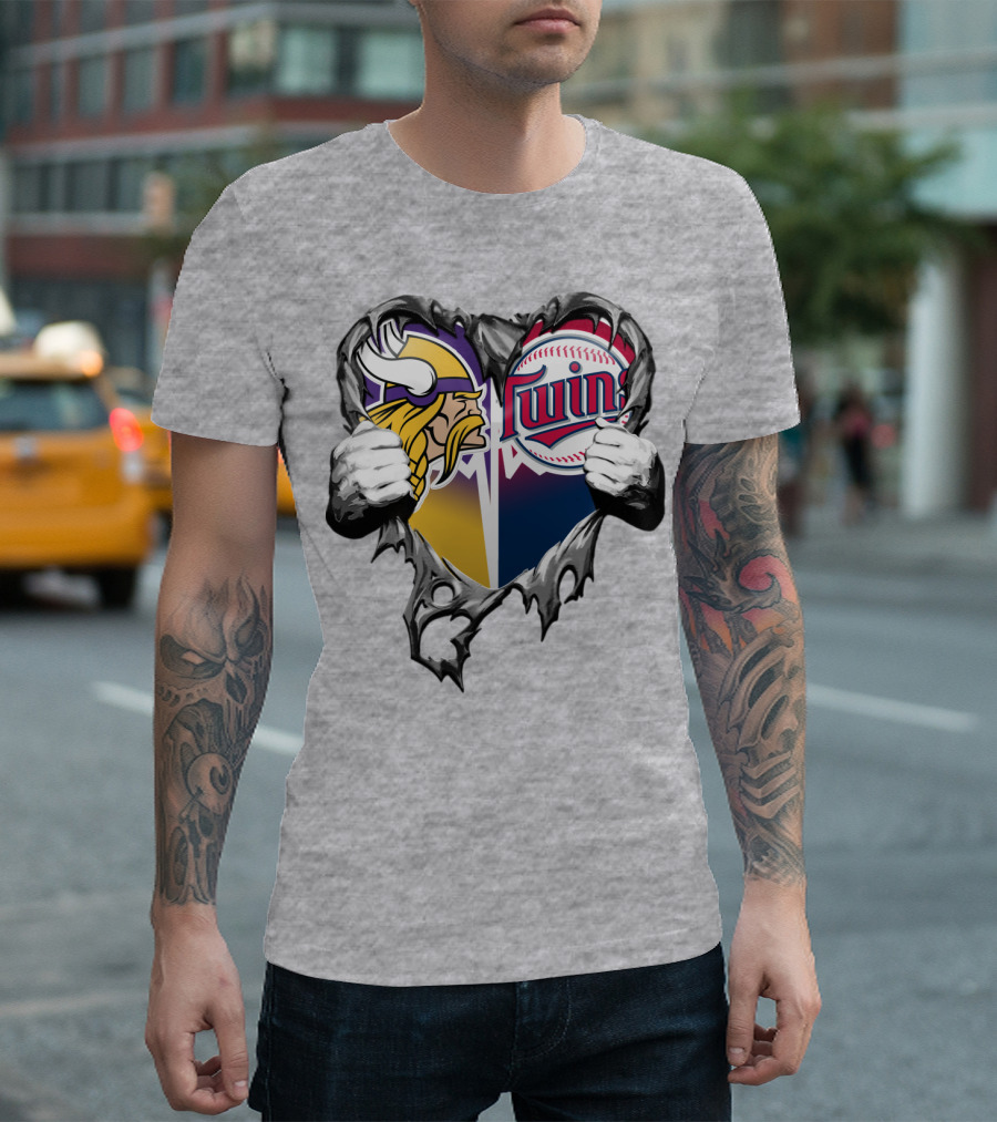 Vikings Twins Heart Logo Fusion T-Shirt