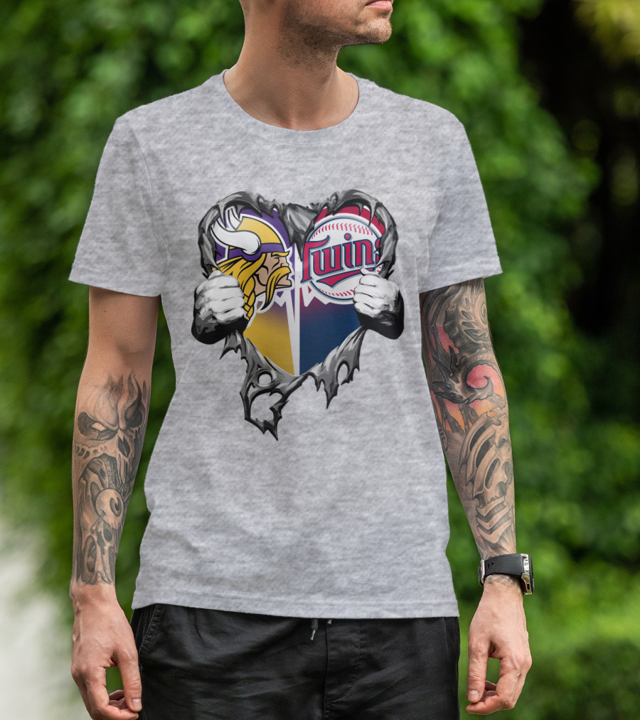 Vikings Twins Heart Logo Fusion T-Shirt