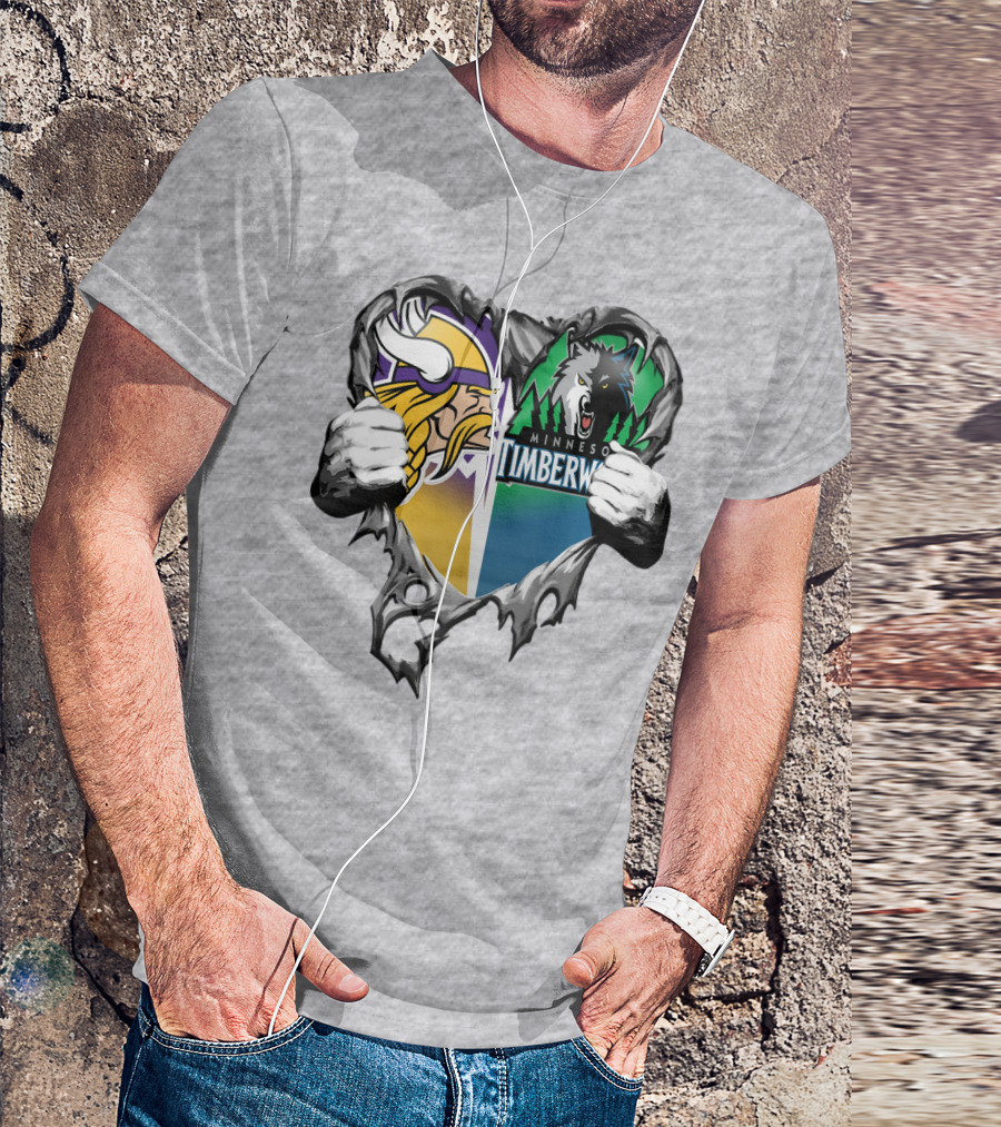 Minnesota Vikings Minnesota Timberwolves Heart Logo Mashup T-Shirt