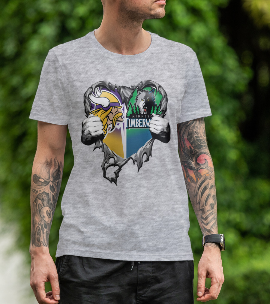 Minnesota Vikings Minnesota Timberwolves Heart Logo Mashup T-Shirt