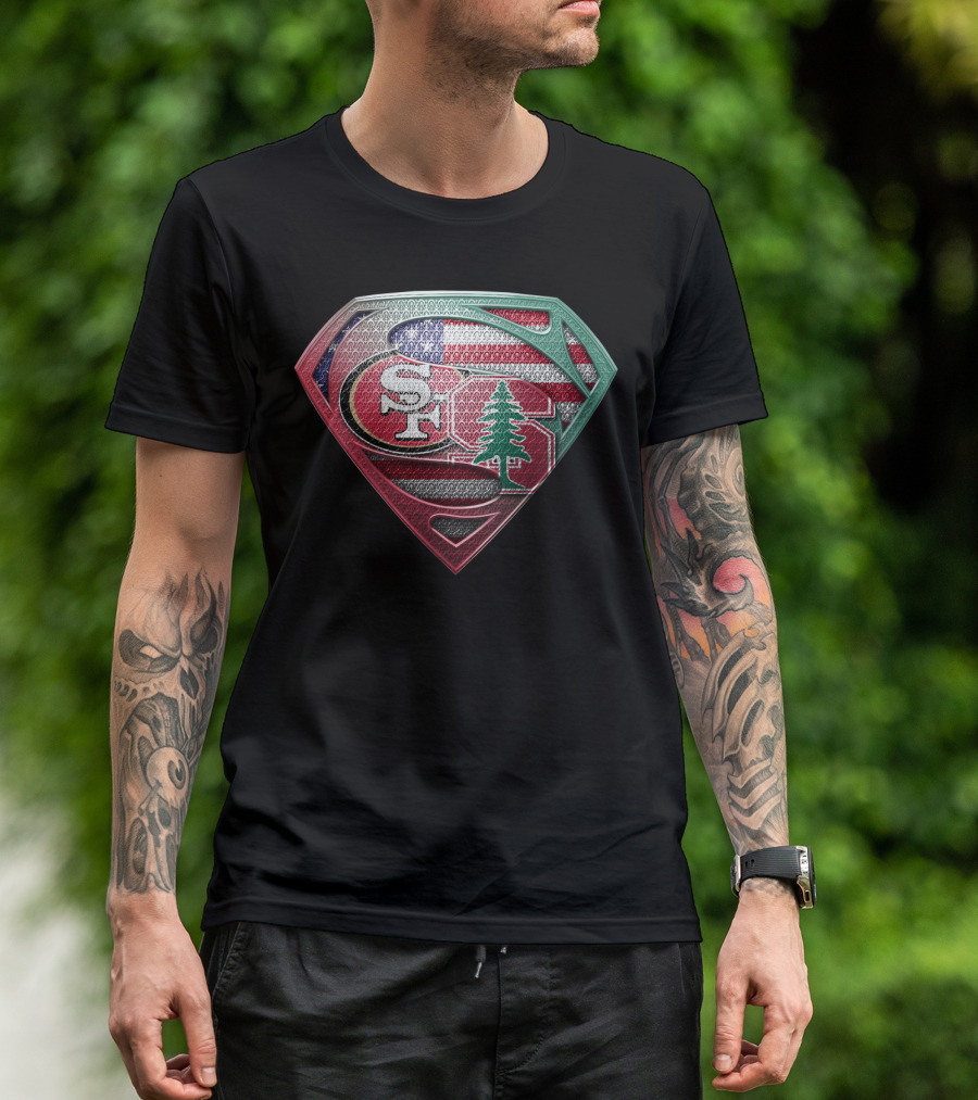 Sf Logo American Flag Superman Shield With Tree T-Shirt