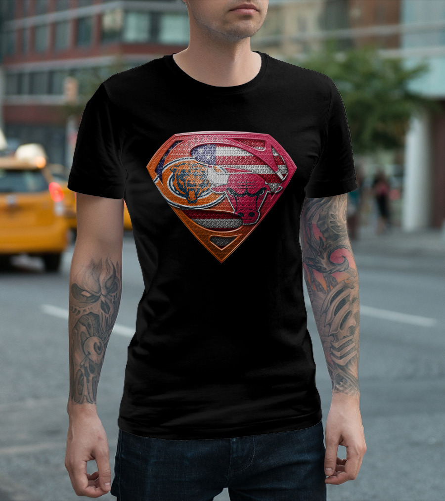Chicago Bears Bulls Superman American Flag T-Shirt