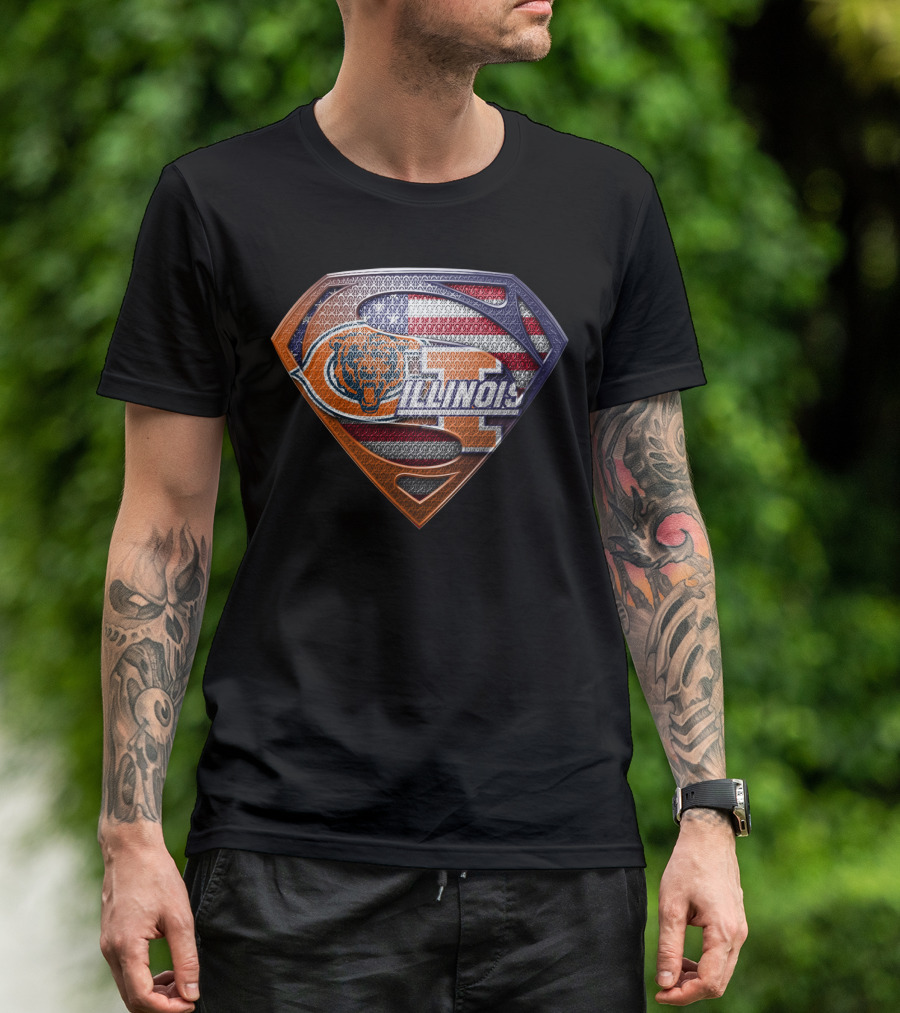 Illinois Bears American Flag Superman T-Shirt