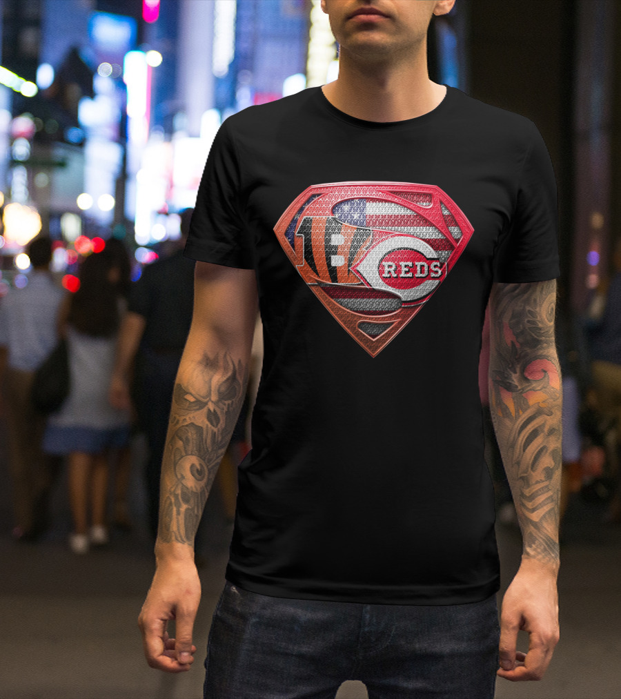 Reds Bengals Superman Usa Flag T-Shirt