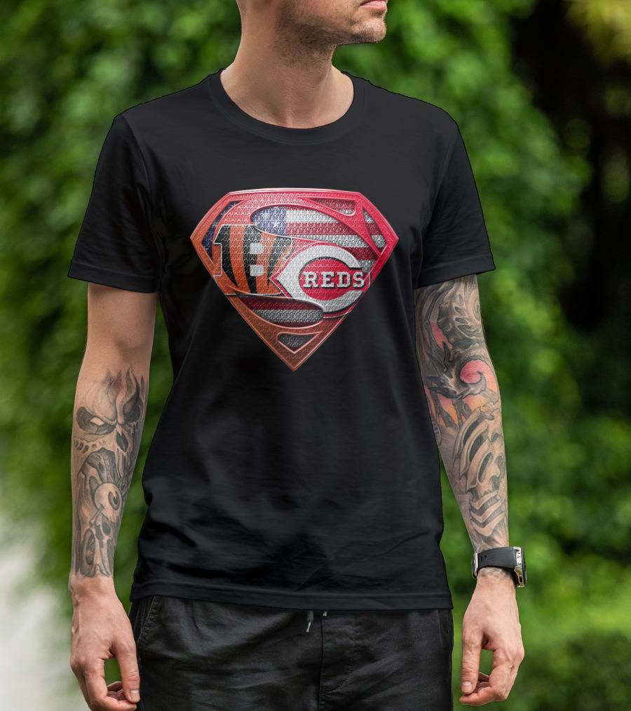 Reds Bengals Superman Usa Flag T-Shirt
