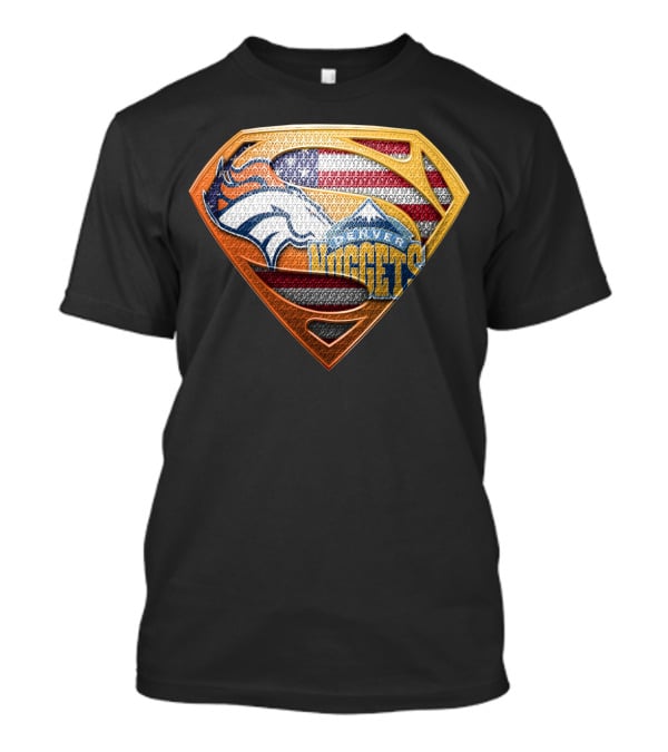 Denver Broncos Nuggets American Flag Superman Shield T-Shirt