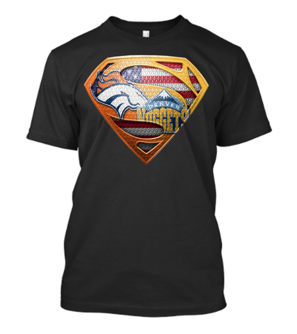Denver Broncos Nuggets American Flag Superman Shield T-Shirt