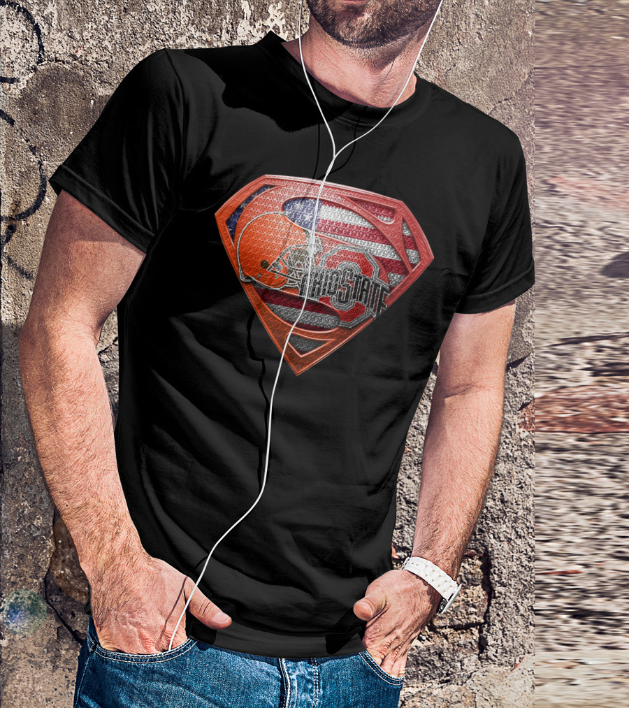Ohio State Football Superman Shield With American Flag T-Shirt