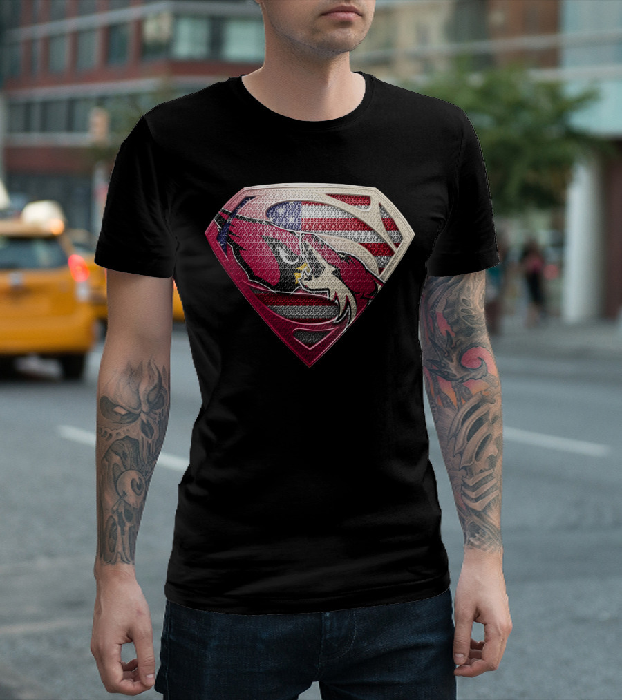 Arizona Cardinals Superman Logo American Flag Shield T-Shirt