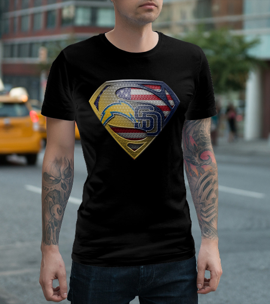 Superman Logo With San Diego Chargers And Padres Usa Flag Elements T-Shirt