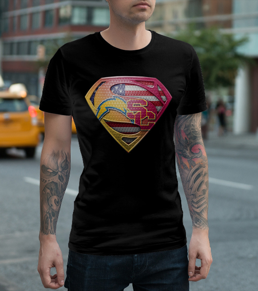 Us Flag Superman Logo Chargers Usc Football Team Colors T-Shirt