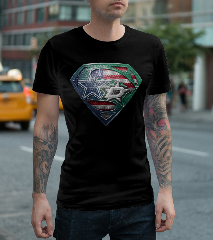 Dallas Stars Superman Shield With American Flag Elements T-Shirt