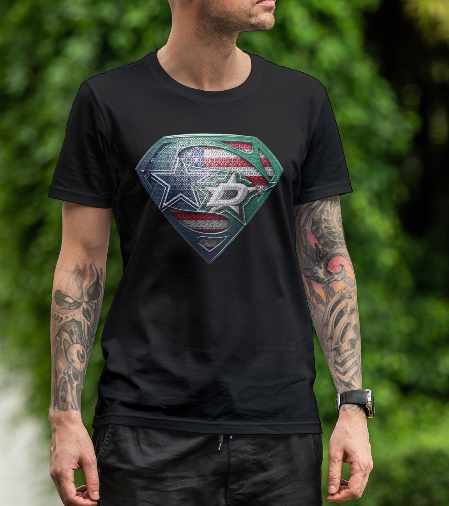 Dallas Stars Superman Shield With American Flag Elements T-Shirt