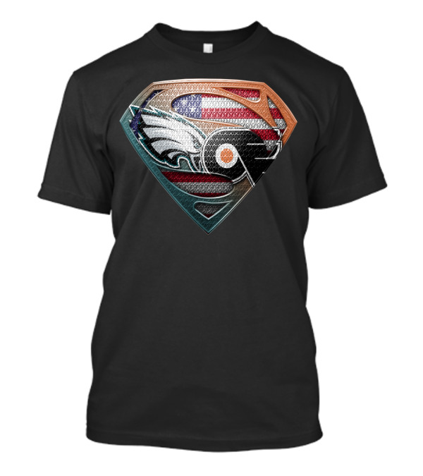 Superman Shield American Flag Philadelphia Eagles Flyers Logo Fusion T-Shirt