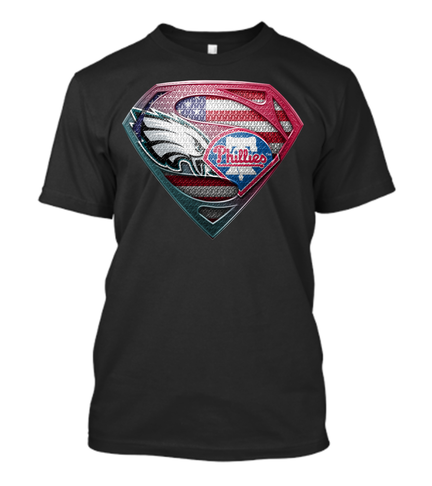 Eagles Phillies Superman Logo American Flag T-Shirt