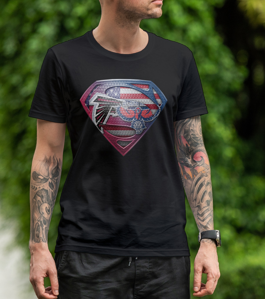 Atlanta Falcons And Hawks American Flag Superman Logo Sspus060 T-Shirt