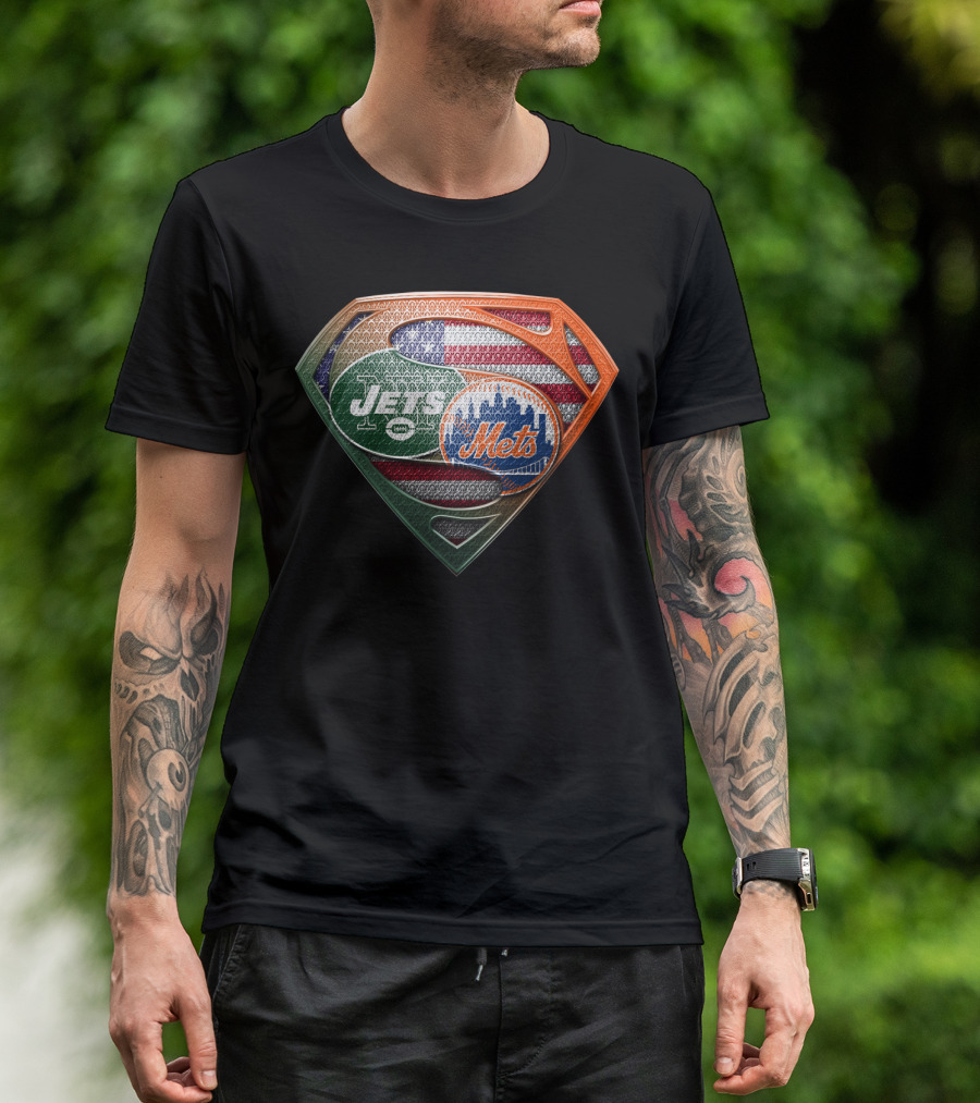 American Flag New York Jets Mets Superman Shield Sspus069 T-Shirt
