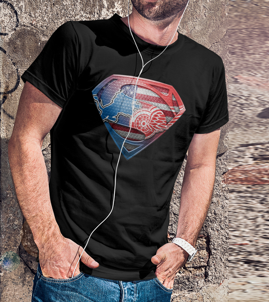 Superman Detroit Lions And Red Wings American Flag T-Shirt