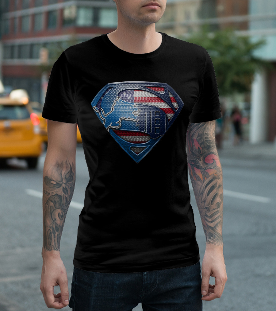 Detroit American Flag Superhero Symbol T-Shirt
