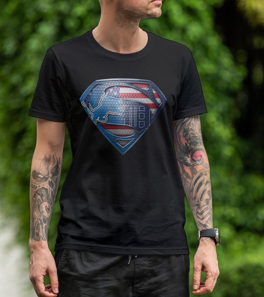 Detroit American Flag Superhero Symbol T-Shirt