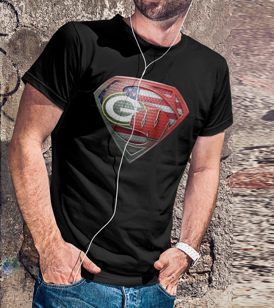Superman Shield Green Bay Packers Wisconsin Flag T-Shirt